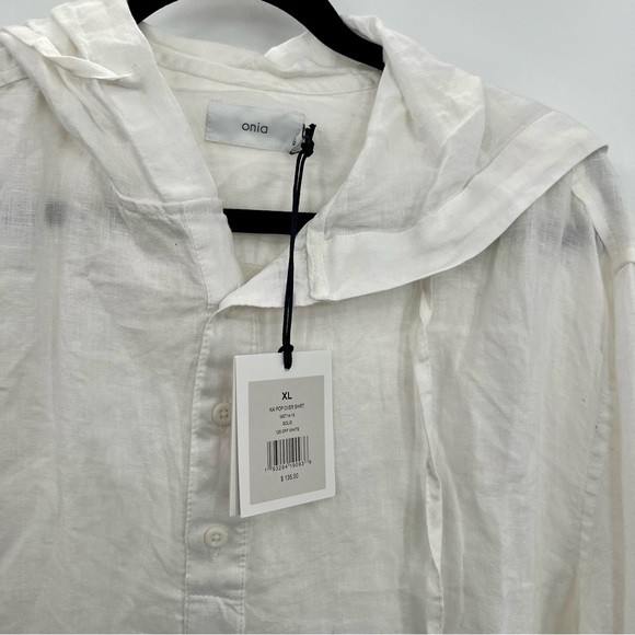 NWT Onia Men's Kai Linen Hooded Popover Shirt Top Off White Size XL Kaftan - Picture 3 of 9